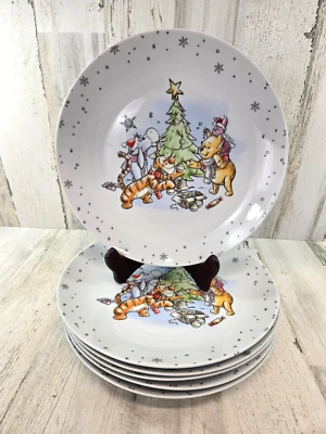 Disney Winnie The Pooh Christmas 6 Dinner Plates Snowflake Tigger Piglet - Image 1 of 4