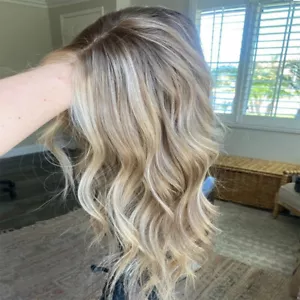 Natural Wave Lace Front Wig Highlights Blonde Remy Human Hair Wig Middle Part - Picture 1 of 8