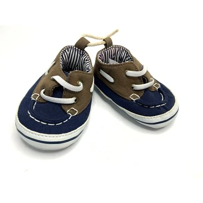 Carters Niños Infante Bebé 3 6 Meses Zapatos Sin Cordones para Cuna Marrón Azul Zapatilla Mocasín Foto 1 de 4
