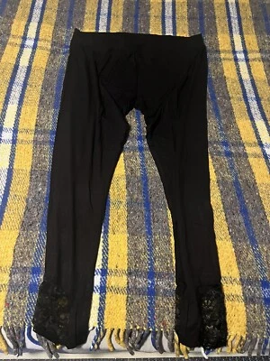 Coldwater Creek Black Lace Hem Black Leggings Size 1X stretch Holiday NEW - Image 1 of 4
