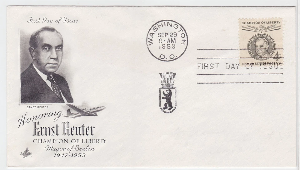 TurtlesTradingPost - Ernst Reuter 1959 #1136 Artcraft Cachet FDC - Image 1 of 1