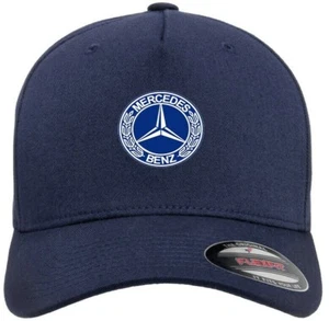 Cappello con logo blu auto Mercedes Benz su berretto da baseball navy Flexfit emblema stampato - Foto 1 di 13