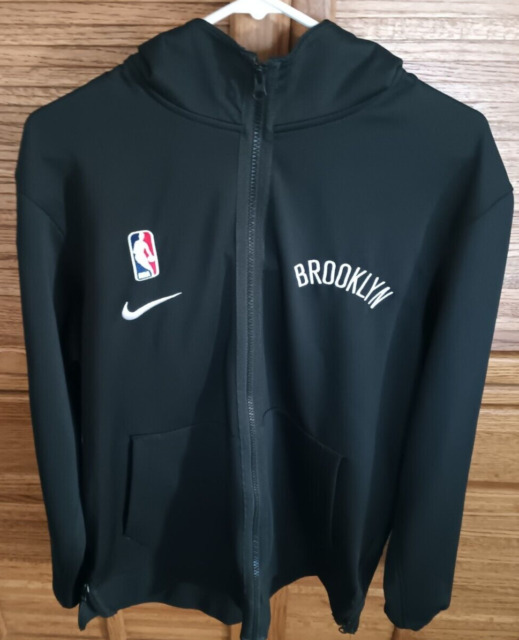 Nike Dri Fit Brooklyn Nets Mens Large Full Zip Hoodie Jacket Black 