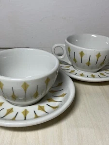 Vtg ATOMIC DIAMOND 2 Cup & 2 Saucer Set Jackson China Restaurant Ware 50s MCM - Picture 1 of 9