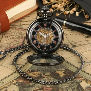 Antique Men Women Mechanical Handwind Pocket Watch Roman Number FOB Chain Gift - Picture 1 of 9