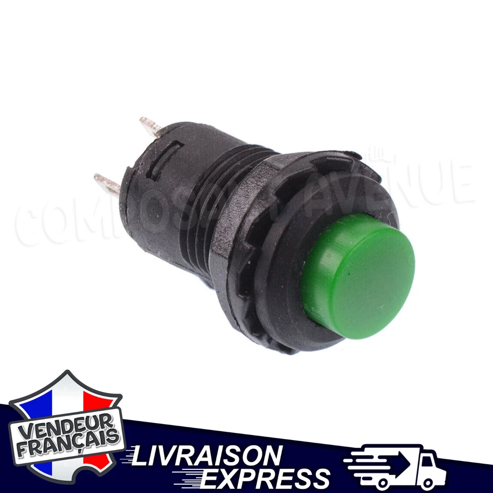INTERRUPTEUR MOMENTANÉ BOUTON POUSSOIR MINIATURE VERT OFF (ON) SPST 12V [759] - Photo 1/1