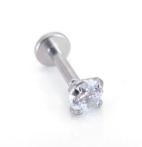 Clear Stainless CZ Earrings Stud Cartilage Rings 16G 6mm Ring Flat Back Labret - Picture 1 of 18