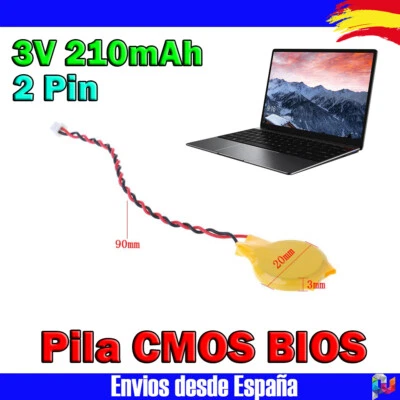 Pila Ordenador Portatil Bateria Alimentacion CMOS BIOS 3V 210mAh con cable 2 pin - Imagen 1 de 2