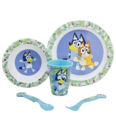 Bluey und Bingo Kinder Geschirr-Set 5 teilig Becher Besteck Teller Schüssel - Bild 1 von 2