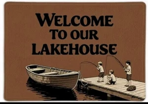 WILLKOMMEN IN UNSEREM SEEHAUS Fußmatte Innen/Außen Tür Eingang rutschfeste Rückseite - Bild 1 von 4