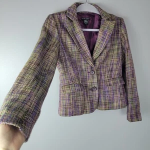 New York&Company Tweed Purple Multicolor 2 Button Blazer Jacket Casual Size 2/XS - Picture 1 of 10
