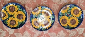 Vintage 3 Stck. Lot Talavera Keramik Teller Sonnenblumen Mexikanisch 8" Ramirez signiert - Bild 1 von 7