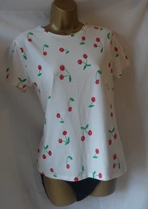 Marks & Spencer size 12 white / cherry t shirt short sleeve - Picture 1 of 9
