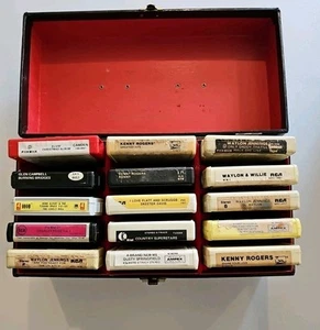 Vtg Lot Of 15 8 Track Country Tapes + Red Velvet Carry Case *holds 15* tapes - Picture 1 of 8