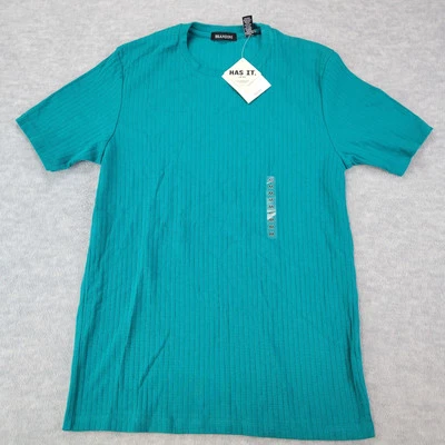 Brandini T-Shirt Crew Neck Ribbed Short Sleeve Teal Men's M NWT - Image 1 of 4