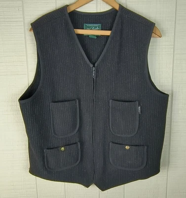 Woolrich Wool Utility Vest Large Charcoal Gray Pinstripe Zip Front Waistcoat - Image 1 of 4