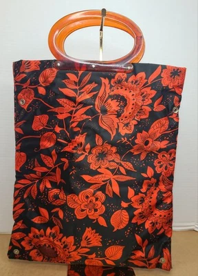 Bolso de hombro floral de colección con asas de baquelita bolso de compras de mediados de siglo 19 x 12,5 Foto 1 de 4