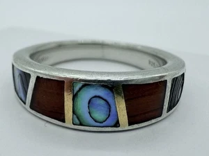 Na Hoku 18k Sterling Silver Koa Wood & Abalone Inlay Ring - (Size 9.5) - Picture 1 of 6