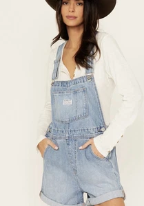 Levis Damen Two Horse Marke blau helle Waschung Denim Overall Shorts XL neu mit Etikett - Bild 1 von 5