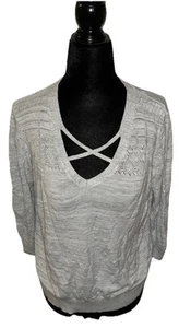 Pullover Lety Me Large in rayon/poliestere grigio manica 3/4 scollo incrociato a V - Foto 1 di 9