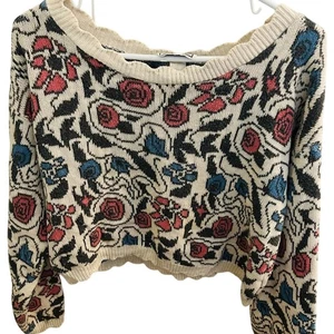Vintage Cropped Pullover Blumenmuster Langarm - Bild 1 von 3