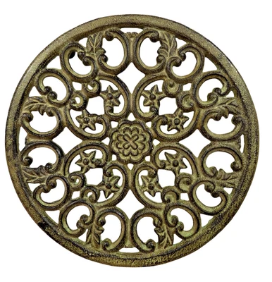 Remache de hierro fundido vintage redondo diseño de pergamino floral decoración de cocina rústica 7" de diámetro Foto 1 de 4