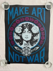 Shepard Fairey Make Art Not War Gemälde Alfredo Gonzalez Druck 150 signiert schwarz - Bild 1 von 6