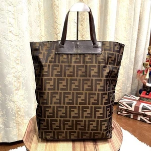 Fendi tote bag Zucca pattern FF logo canvas leather brown Used Gently Auth JAPAN - Picture 1 of 24
