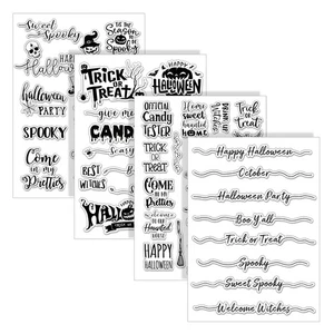 Whaline 4 Sheets Halloween Clear Stamps Greeting Words Pumpkin Bat Silicone - Picture 1 of 7