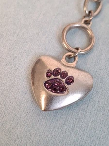 Amethyst Paw Print Puffy Heart Charm Chain Bracelet Silver Tone Dog Cat Pet Gift - Picture 1 of 9
