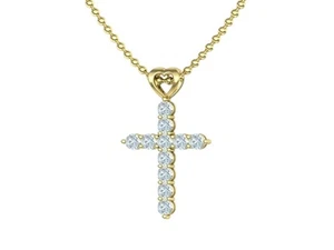 1.00 Carat Diamond Cross Pendant Necklace 14K Lab Grown Diamond Cross Pendant - Picture 1 of 5