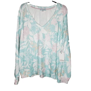 PJ Salvage Womens SZ XL Teal Pink Printed Long Sleeve Pajama Top Soft Comfort - Picture 1 of 13