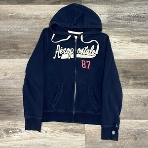 Aeropostale Navy Blue Pink Girls L Patch Script Spellout Sweatshirt Hoodie Y2K - Picture 1 of 9