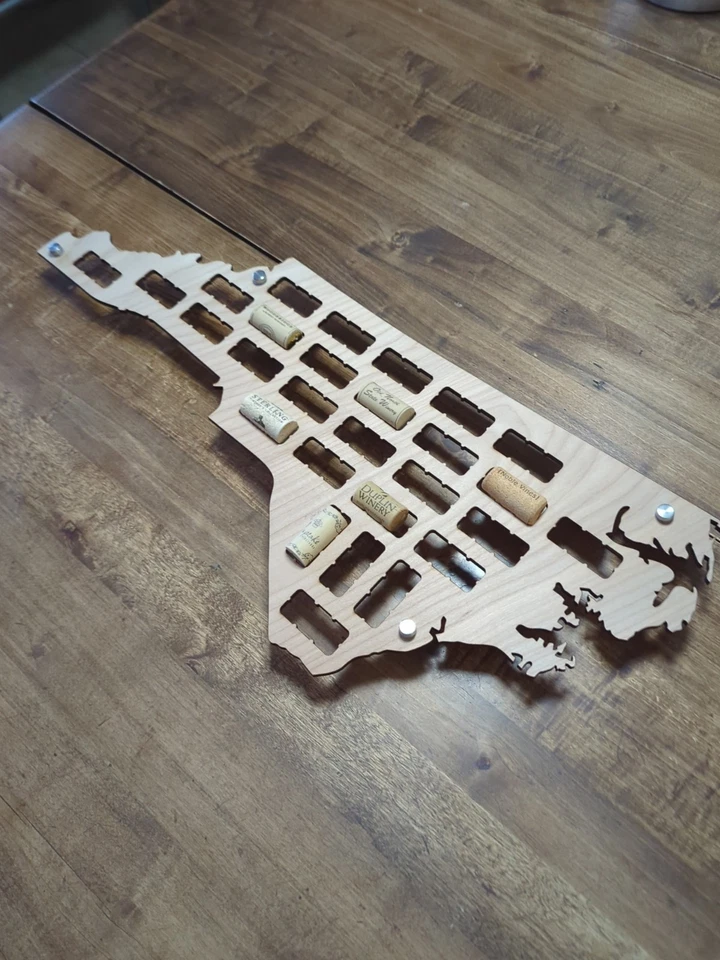 North Carolina Map Wine Cork Display  With Wall Mount Brackets.  Big 26 X 10.5 " - Image 1 of 4
