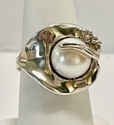 Designer Hagit Garoli Sterling 9.5 mm Pearl Ring Size 6 1/2 - Image 1 of 3