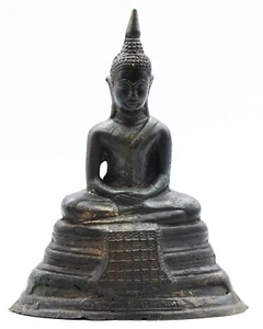 Gearbeiteter Buddha in Lotushaltung - Bronze - Laos - Bild 1 von 9