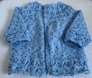 NEW Hand Knitted Boy's Baby Jacket - Blue with Dark Blue Fleck - 3-6 Months - Picture 1 of 3