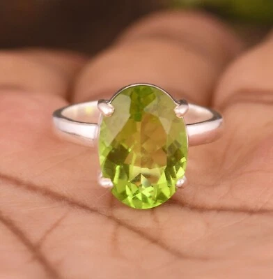 Oval Cut Doublet Natural Peridot Fine 925 Silver Wedding Women Ring Handmade - Image 1 of 4