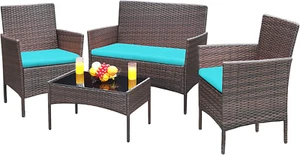 4 Pieces Patio Outdoor Rattan Furniture Sets, Wicker Chair Conversation Sets - Picture 1 of 12