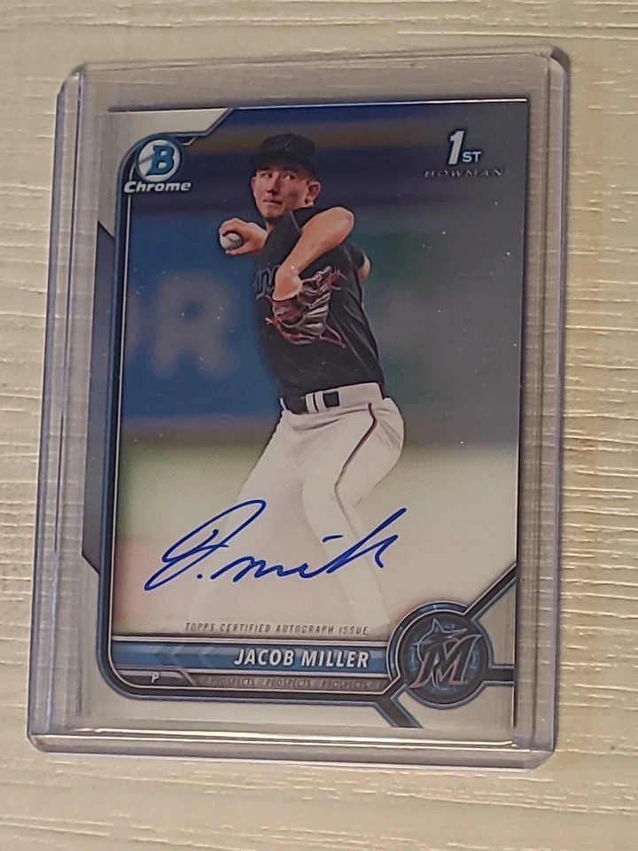 2022 Bowman Chrome Draft Jacob Miller 1st Chrome Prospect Auto Marlins  - Image 1 of 2