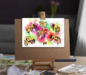 Original watercolor art bumblebees painting insect bees 8"11" by Anne Gorywine - Picture 1 of 7