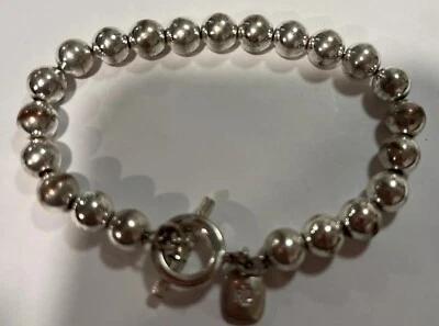 Vintage Ralph Lauren Silver Tone Beads  Bracelet 7" Toggle Clasp With Logo Charm - Image 1 of 2