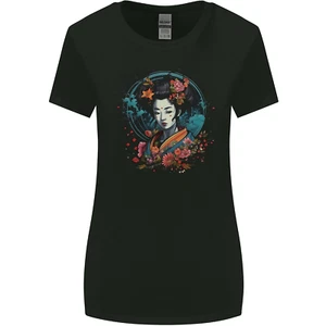 Geisha Girl With Flowers Fantasy Womens Wider Cut T-Shirt - Picture 1 of 3