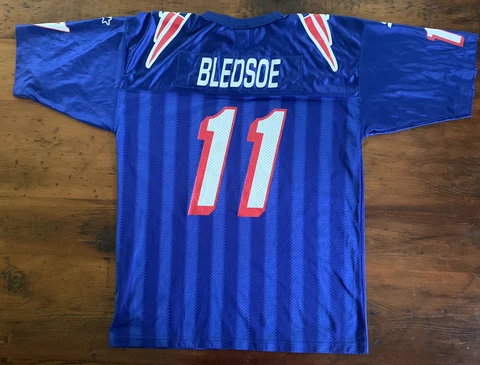 Vintage 1995 Drew Bledsoe New England Patriots Starter Jersey 52 NFL Blue Sz XL Cover