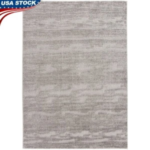 High Low Gray Indoor Area Rug Stain Resistant Non Slip Backing Tufted Design New - Picture 1 of 7