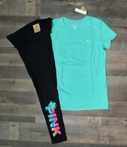 Neu! Victoria Secret Outfit-Set pink Logo T-Shirt und Leggings Large - Bild 1 von 5