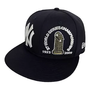 New York Yankees 2009 World Series Fitted Hat Cap New Era Size 7 3/8 Wool Blue - Picture 1 of 10