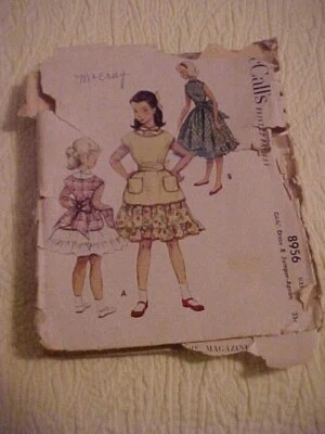 1952 McCall's Girl's Dress & Apron Jumper Pattern 8956 Sz 4 UNCUT - Image 1 of 4