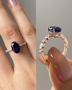 2.88Ct Oval Natural Blue Sapphire Diamond Wedding Ring 14K Solid Rose Gold 6 7 8 - Picture 1 of 8