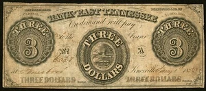 Knoxville, TN - Bank of East Tennessee, Jonesboro Branch $3 Jan. 1, 1855 - Picture 1 of 2